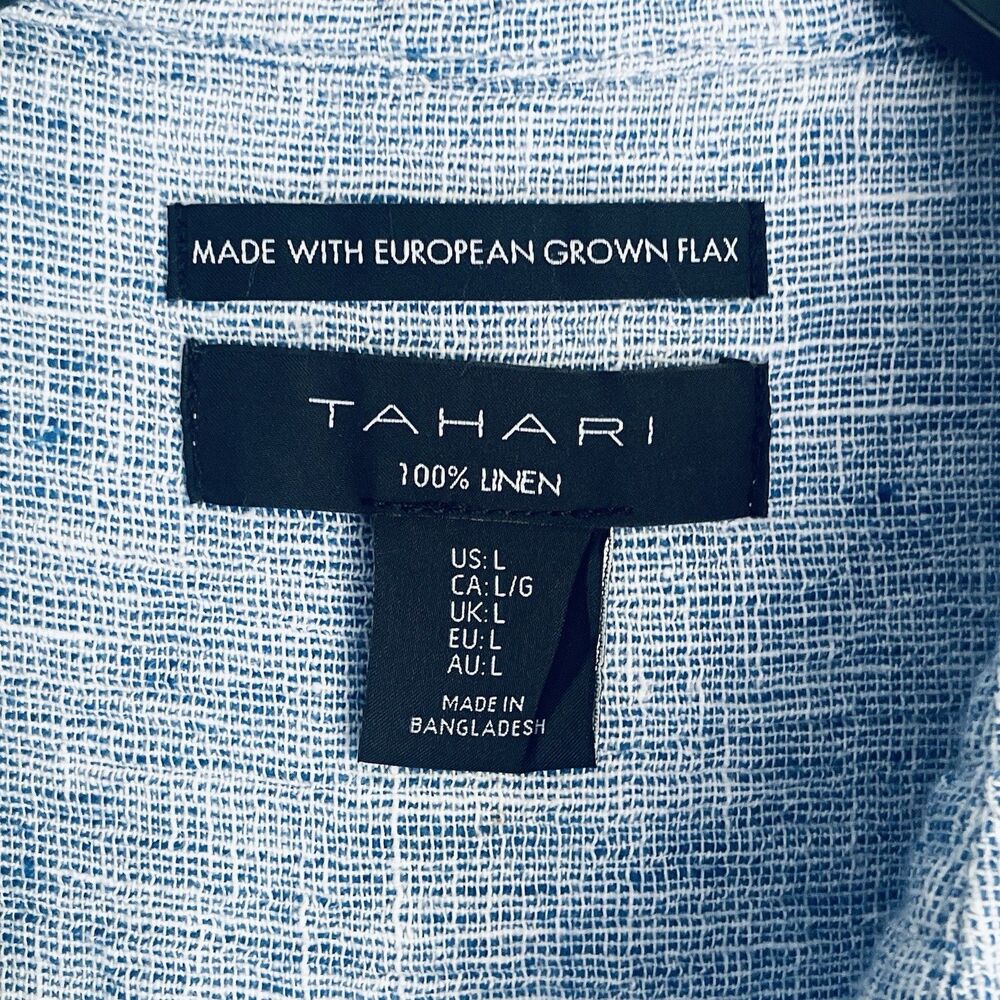 Tahari European Flax 100% Linen Shirt Women's L Blue Woven Textured Button Up - Picture 3 of 13